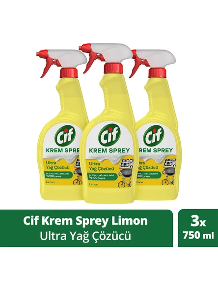 Cif Krem Sprey Ultra Yağ Çözücü Yüzey Temizleyici Limon 750 Ml x 3 Adet ürün görseli 1