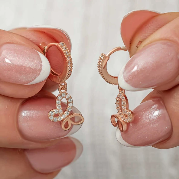 Gümüş Sallantılı Rose Kelebek Kadın Küpe ürün görseli 1
