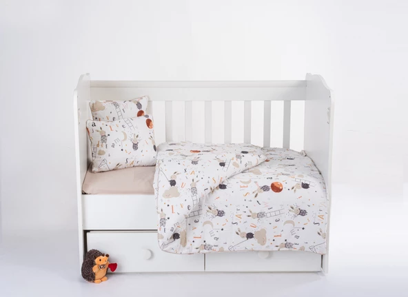 %100 Pamuk, 4 Parça Bebek Nevresim Takımı (Nevresim, Çarşaf, 2 Yastık Kılıfı), 100x150 cm ürün görseli 1