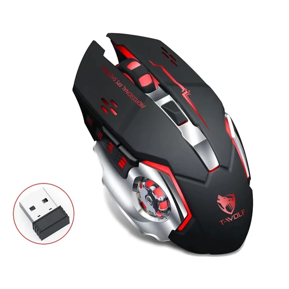 UpWay TW-Q13 Kablosuz Sessiz RGB LED Işıklı Şarjlı Ergonomik 2400DPI Gaming Mouse Siyah ürün görseli 1