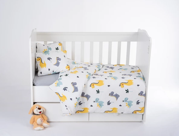%100 Pamuk, 4 Parça Bebek Nevresim Takımı (Nevresim, Çarşaf, 2 Yastık Kılıfı), 100x150 cm ürün görseli 1