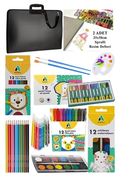Öğrenci Boyama Seti 10 Parça 1 Paket 35x50 Resim Çantası Resim Defter Adel Sulu Boya Kuru Boya Pastel Boya Keçeli Kalem ürün görseli 1