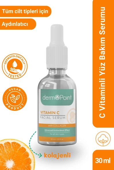 dermoPoint Nemlendirici ve Parlaklık Verici Gelişmiş Antioksidan Efektli Kolajen + C Vitamini Cilt Serumu 30 ml ürün görseli 1