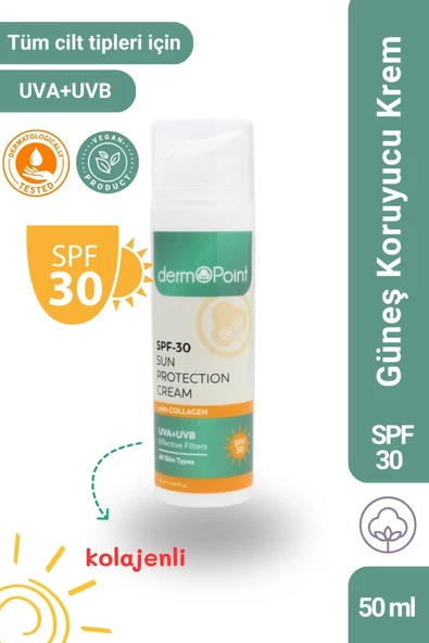 dermoPoint Spf30 Güneş Koruyucu Krem 50 ml - Kolajenli- Makyaj Altı Kullanım ürün görseli 1
