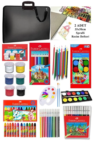 Öğrenci Boyama Seti 11 Parça 1 Paket 35x50 Resim Çantası Resim Defter Fabe Sulu Boya Kuru Boya Pastel Boya Keçeli Kalem ürün görseli 1