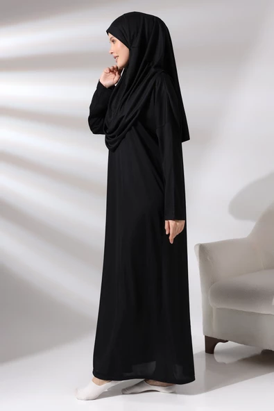 Tek Parça Namaz Elbisesi - Siyah - 5015 - Resim 5