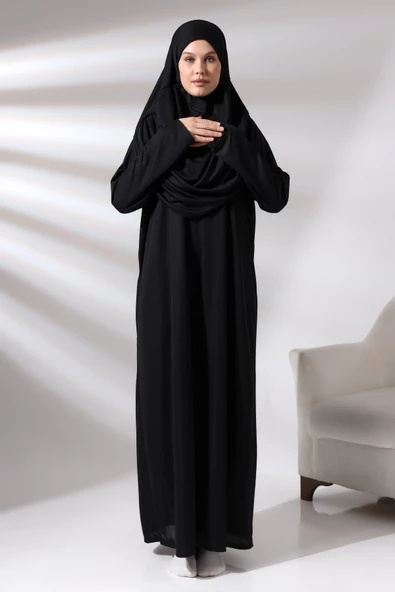 Tek Parça Namaz Elbisesi - Siyah - 5015 - Resim 8
