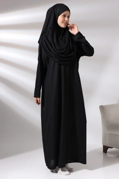 Tek Parça Namaz Elbisesi - Siyah - 5015 - Resim 4
