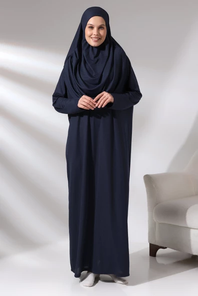 Tek Parça Namaz Elbisesi - Lacivert - 5015 - Resim 4