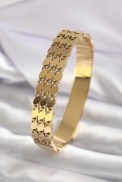316L Çelik Gold Renk Arpa İşleme Model Kadın Kelepçe ürün görseli 1