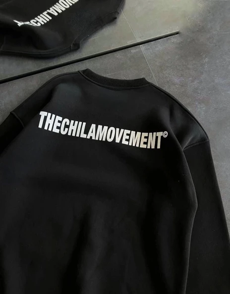 Kışlık Bisiklet Yaka Oversize Baskılı SweatShirt - Siyah ürün görseli 1