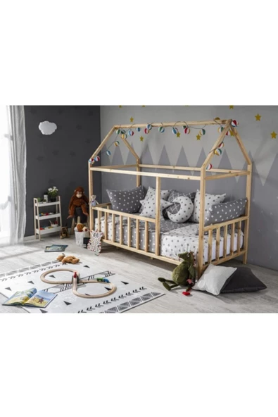 KÖŞK MOBİLYA Çatılı Doğal Montessori Bebek & Çocuk Karyolası ürün görseli 1