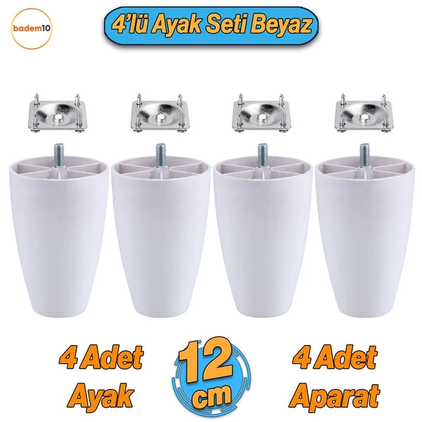 Oval 4 Adet Plastik Ayak 12 cm Beyaz Mobilya Sehpa Kanepe Koltuk Ayağı Baza Ayakları Aparat Dahil ürün görseli 1