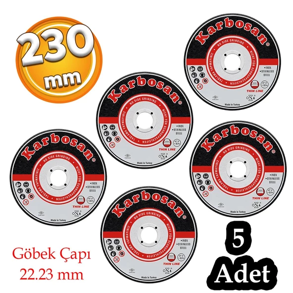 Karbosan Metal Kesici Taş 5 Adet Disk Taşlama Spiral Demir Kesme Diski 230x3.0x22.23 mm ürün görseli 1