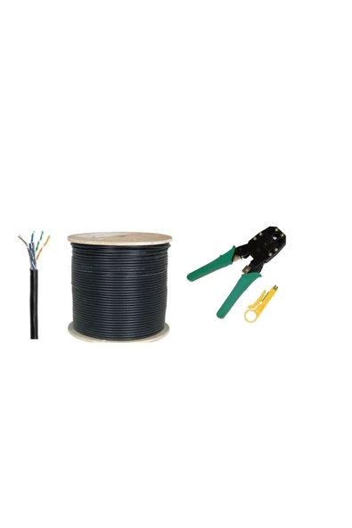 50 Metre Cat-6 Cat6 Ket 6 Dış Ortam Internet Modem Pc Arası Kablo Ve Sıkma Pensesi Set 10 Adet Rj45 ürün görseli 1