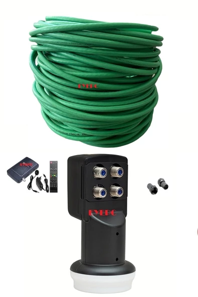 4 Lü Lnb+35 Metre Dış Ortam Yeşil Uydu Anten Kablosu +hd Uydu Cihazı 4 Adet F Konnektör ürün görseli 1