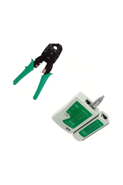 Internet Cat-6 Cat6 Modem Pc Arası Kablo Sıkma Pense Ve Kablo Test Cihazı Set 10 Tane Rj45 Hediye ürün görseli 1