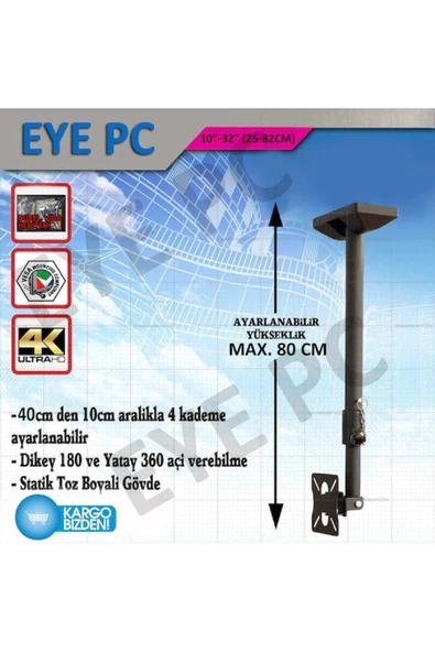 55 Ekran 82 Ekran Arası Tv Ler Için Tavan Duvar Askı Aparatı 80cm ürün görseli 1