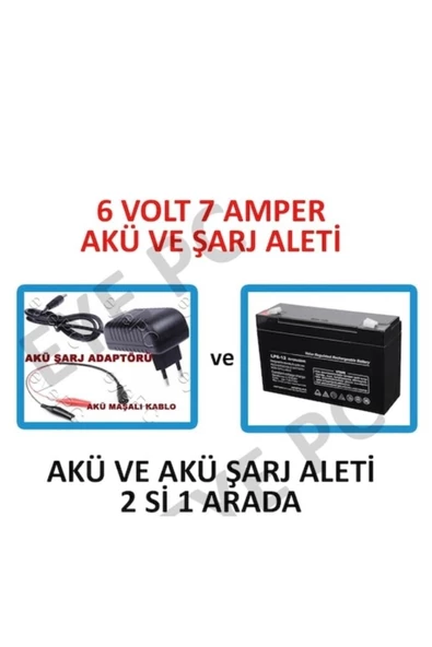 6 Volt 7 Amper Akülü Çocuk Oyuncak Araç Araba Traktör Jeep Uyumlu Akü Ve Şarj Adaptörü ürün görseli 1