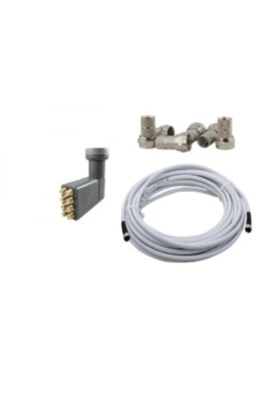 8 Li Lnb Elenbi 20 Metre Uydu Çanak Anten Kablosu 10 Adet F Konnektör Hediyeli ürün görseli 1