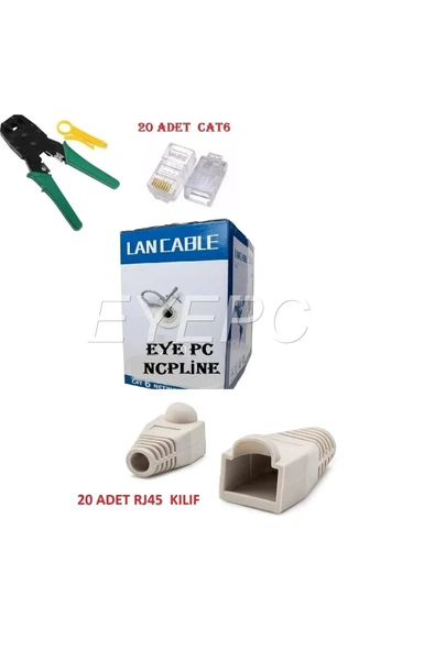 Cat6 Pense +100 Metre Kablo +20 Adet Rj45+ 20 Adet Rj45 Kılıf Amatör Set Modem Pc Internet Kablosu ürün görseli 1