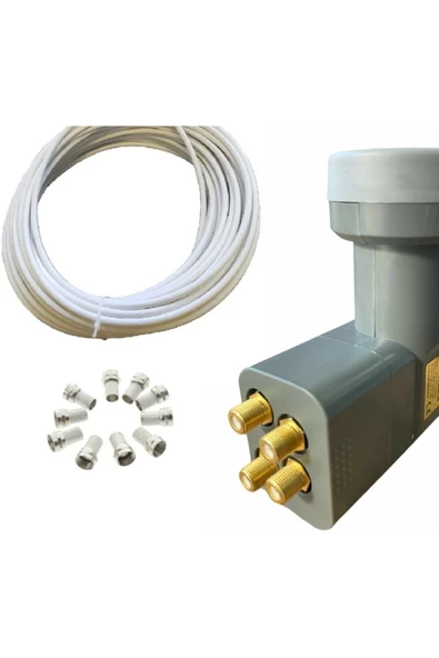 4 Lü Lnb Elenbi 20 Mt Rg6 U4 48 Telli Kablo 10 Adet 5konnektör Uydu Çanak Anten Kablosu Set ürün görseli 1