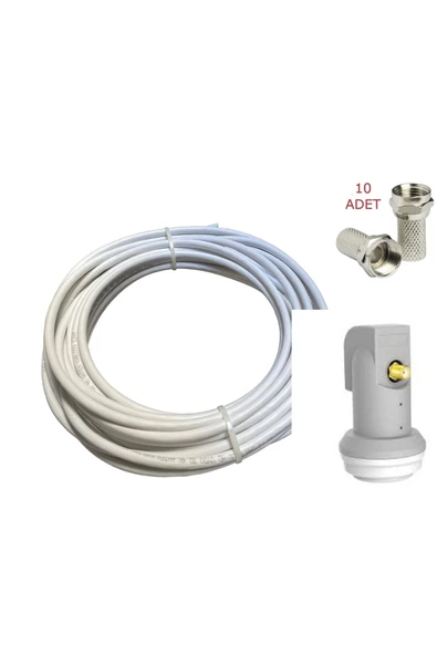 10 Mt Metre Anten Kablosu Tekli Lnb Ve 10 Adet F Konnektör Uydu Set ürün görseli 1