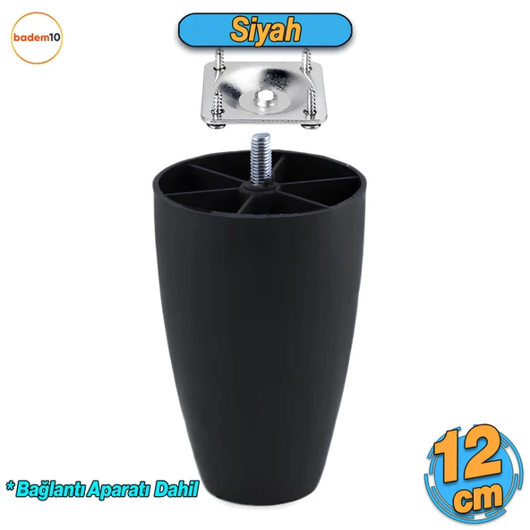 Oval Plastik Ayak 12 cm Siyah Mobilya Yükseltici Sehpa Kanepe Koltuk Ayağı Baza Ayakları Aparatlı ürün görseli 1