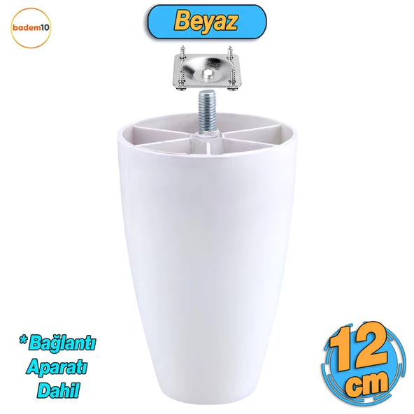 Oval Plastik Ayak 12 cm Beyaz Mobilya Yükseltici Sehpa Kanepe Koltuk Ayağı Baza Ayakları Aparatlı ürün görseli 1