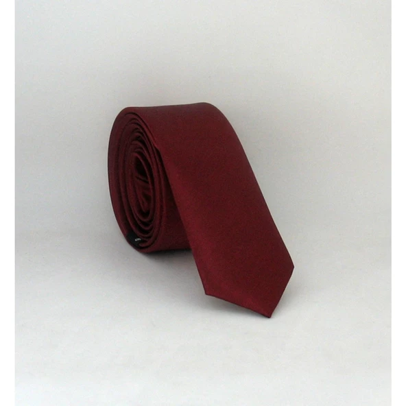 Bordo Ultra Slim Fit Düz Renk Saten Kravat - Uss-04 ürün görseli 1