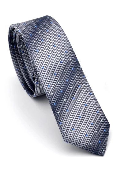 Gri ve Füme Verev Desenli Dokuma Kumaş Mendilli Slim Fit Kravat // SDK-240804 ürün görseli 1