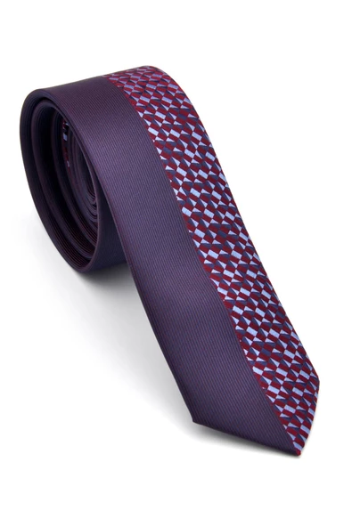 Bordo ve Lacivert Pano Desenli Dokuma Kumaş Slim Fit Kravat // KPK009 ürün görseli 1