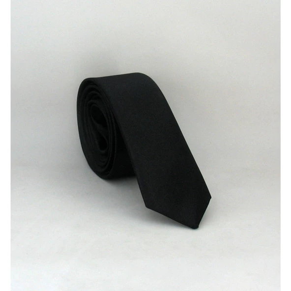 Siyah Ultra Slim Fit Düz Renk Saten Kravat - Uss-01 Siyah ürün görseli 1