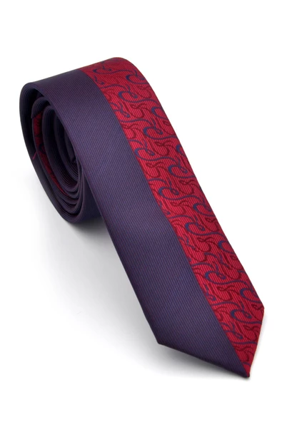 Bordo ve Lacivert Pano Desenli Dokuma Kumaş Slim Fit Kravat // KPK011 ürün görseli 1