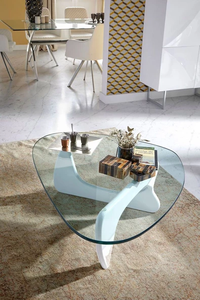 Eriza Vitra, Yeni Nesil Modern Elips Geometrik Orta Cam Sehpa, Beyaz ürün görseli 1