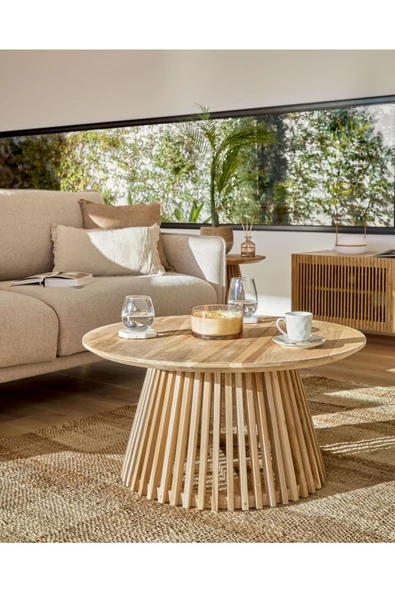 Eriza Side,  Yuvarlak Country Çıtalı Orta Sehpa, Natural ürün görseli 1