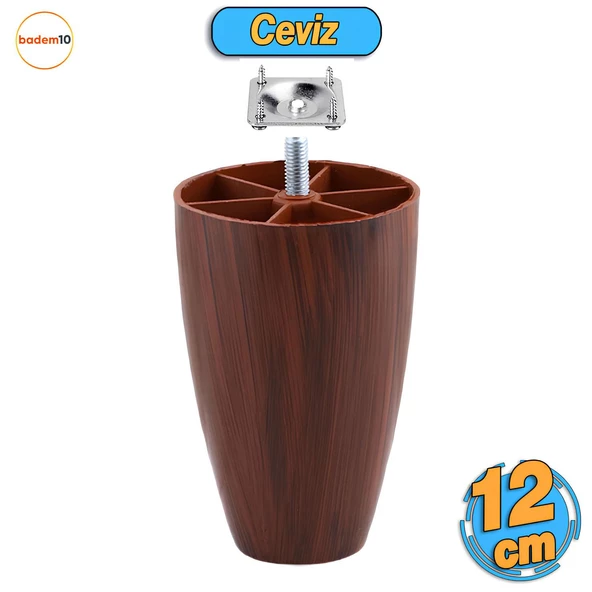 Oval Plastik Ayak 12 cm Ceviz Mobilya Yükseltici Sehpa Kanepe Koltuk Ayağı Baza Ayakları Aparatlı ürün görseli 1
