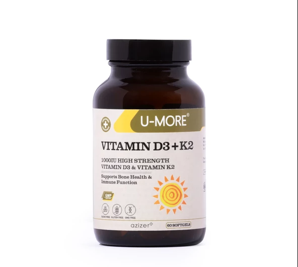 U MORE - Vitamin D3 (1000IU) Vitamin K2 - Şeker, Glüten, Gdo Içermez - 60 Yumuşak Kapsül ürün görseli 1