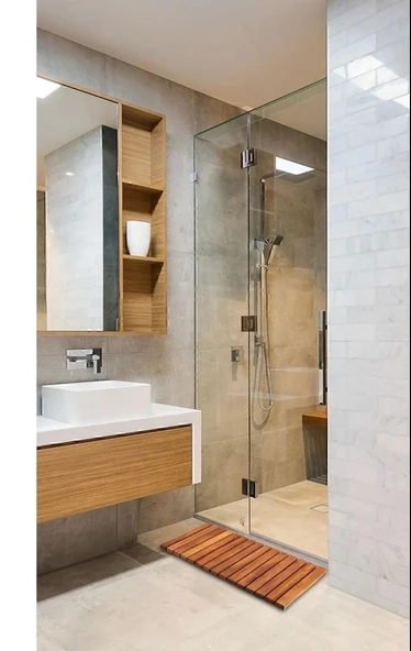 Ahşap Paspas Banyo Paspası Duşakabin Lavabo Kapı Önü Paspas 68x40 cm Büyük Boy ürün görseli 1