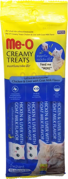 Me-O CreamyTreats Tavuk Ciğer Keçi Sütlü Jel Mama 15gr x 4 ürün görseli 1