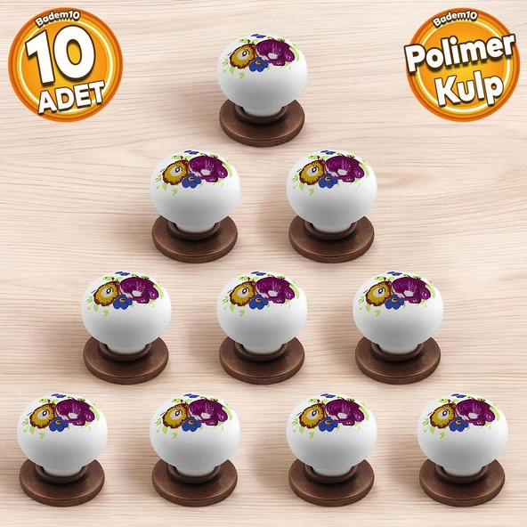 Eymen Polimer Düğme Kulp Çiçek Antik Bakır Mobilya Mutfak Çekmece Dolap Kulpu Kulbu Kulpları 10 ADET ürün görseli 1