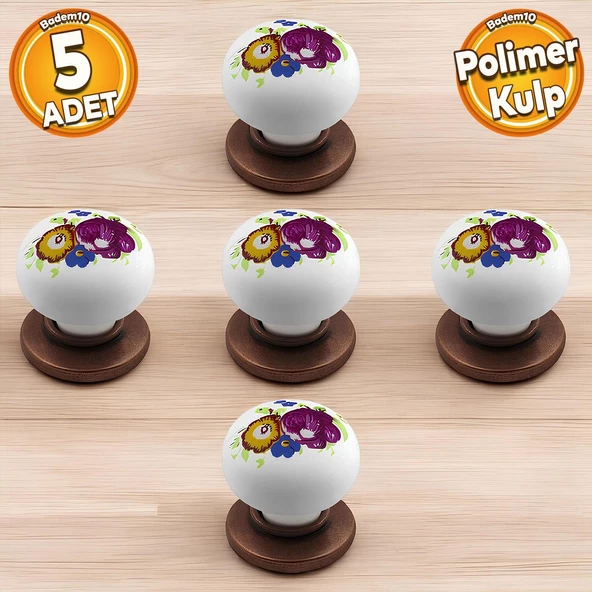 Eymen Polimer Düğme Kulp Çiçek Antik Bakır Mobilya Mutfak Çekmece Dolap Kulpu Kulbu Kulpları 5 ADET ürün görseli 1