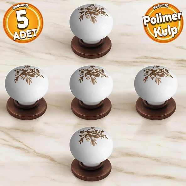 Eymen Polimer Düğme Kulp Tabla Antik Bakır Mobilya Mutfak Çekmece Dolap Kulpu Kulbu Kulpları 5 ADET ürün görseli 1