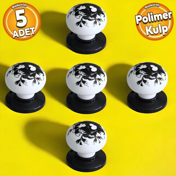 Eymen Polimer Düğme Kulp Çiçek Siyah Beyaz Mobilya Mutfak Çekmece Dolap Kulpu Kulbu Kulpları 5 ADET ürün görseli 1