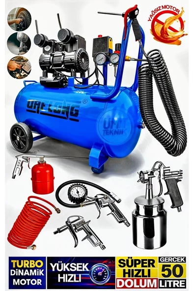 Süper Hızlı Dolum Yüksek Hızlı Motor YAĞSIZ  Bakır Sargı Turbo Motor 50LT  Hava Kompresörü 5LiTakım ürün görseli 1