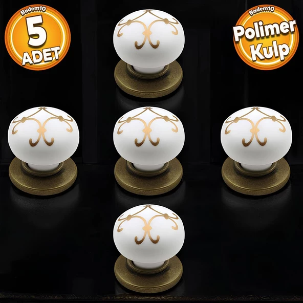Eymen Polimer Düğme Kulp Beyaz Antik Sarı Mobilya Mutfak Çekmece Dolap Kulpu Kulbu Kulpları 5 ADET ürün görseli 1