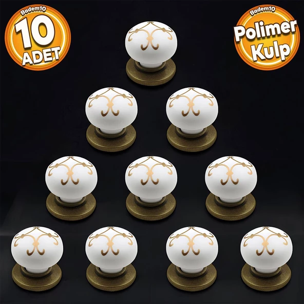 Eymen Polimer Düğme Kulp Beyaz Antik Sarı Mobilya Mutfak Çekmece Dolap Kulpu Kulbu Kulpları 10 ADET ürün görseli 1