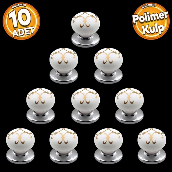 Eymen Polimer Düğme Kulp Beyaz Krom Mobilya Mutfak Çekmece Dolap Kulpu Kulbu Kulpları 10 ADET ürün görseli 1