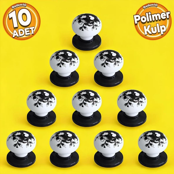 Eymen Polimer Düğme Kulp Çiçek Siyah Beyaz Mobilya Mutfak Çekmece Dolap Kulpu Kulbu Kulpları 10 ADET ürün görseli 1