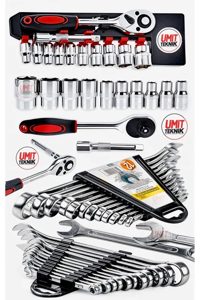24 Parça  Premium 12 Kombin Anahtar Set 1/2 Krom Cırcır Lokma Takım Set ürün görseli 1